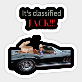 Joe Biden in his Corvette with classified box, funny mugs, gift mug, apparel, t-shirts, shirts Sticker